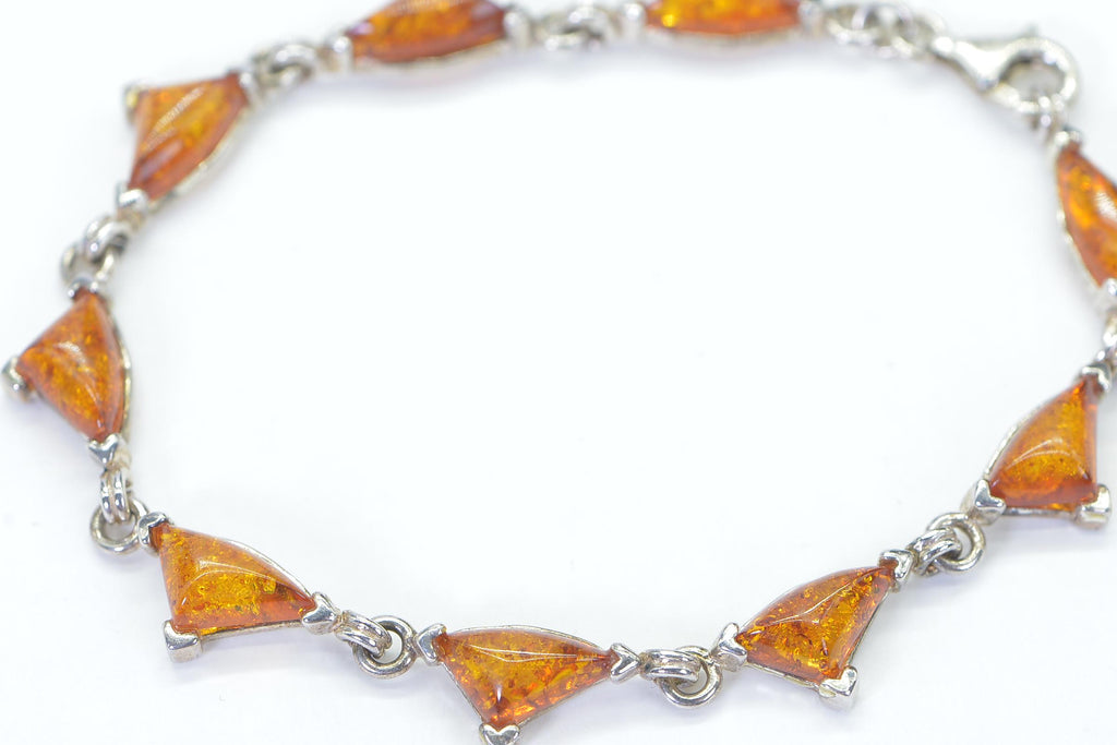 Baltic Amber Triangle Bracelet • Natural Honey Amber • Sterling Silver Bezel • Handmade 7.5” Bracelet • Unique Gift for Her