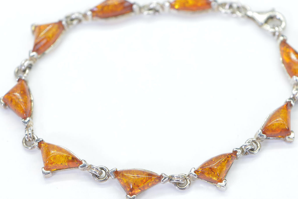 Baltic Amber Triangle Bracelet • Natural Honey Amber • Sterling Silver Bezel • Handmade 7.5” Bracelet • Unique Gift for Her