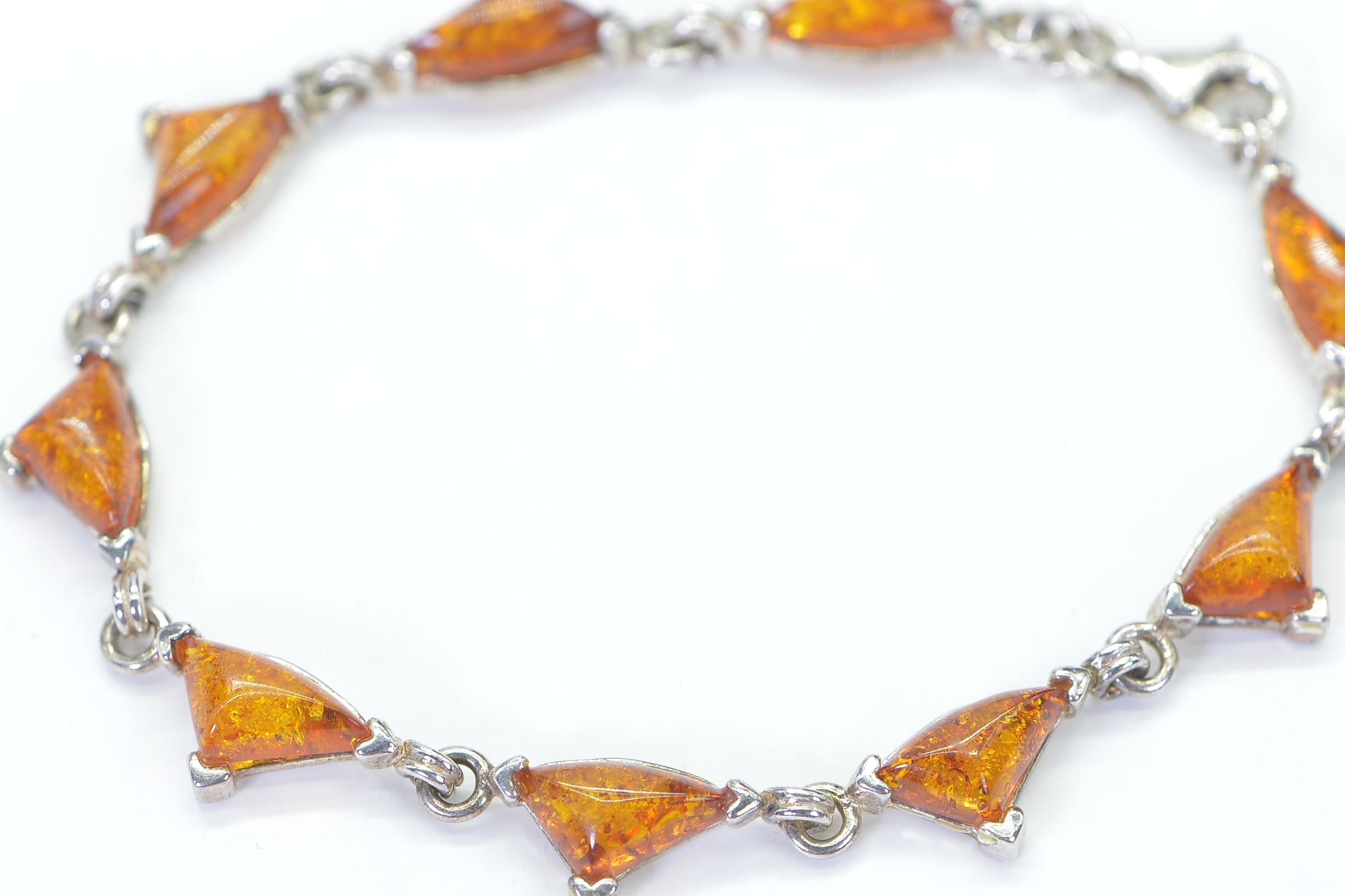 Baltic Amber Triangle Bracelet • Natural Honey Amber • Sterling Silver Bezel • Handmade 7.5” Bracelet • Unique Gift for Her