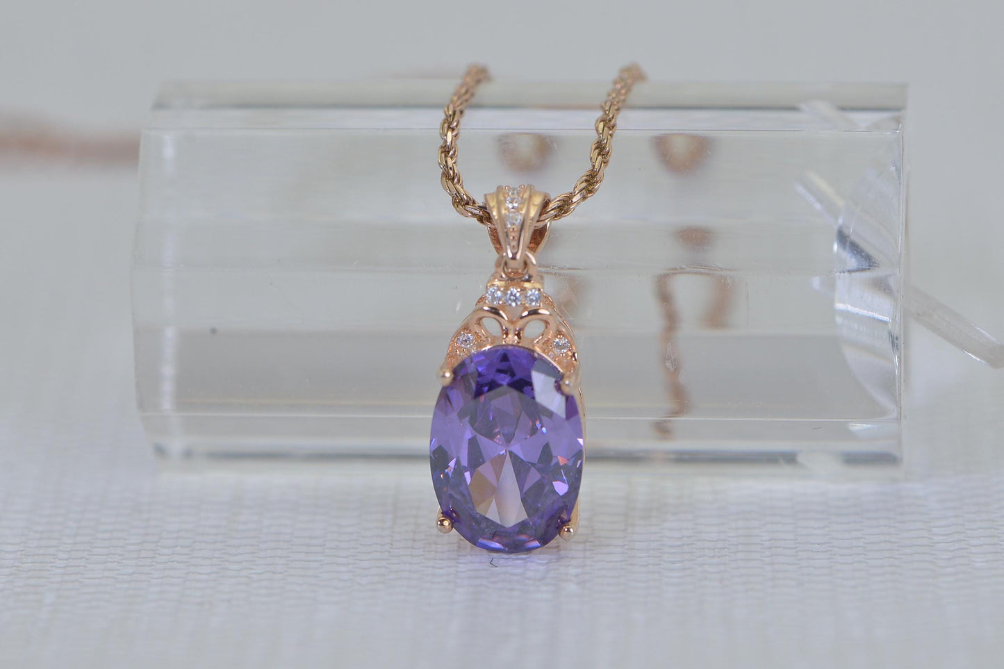Rose Gold Amethyst Pendant: Oval Cut Swarovski Crystal, February Birthstone