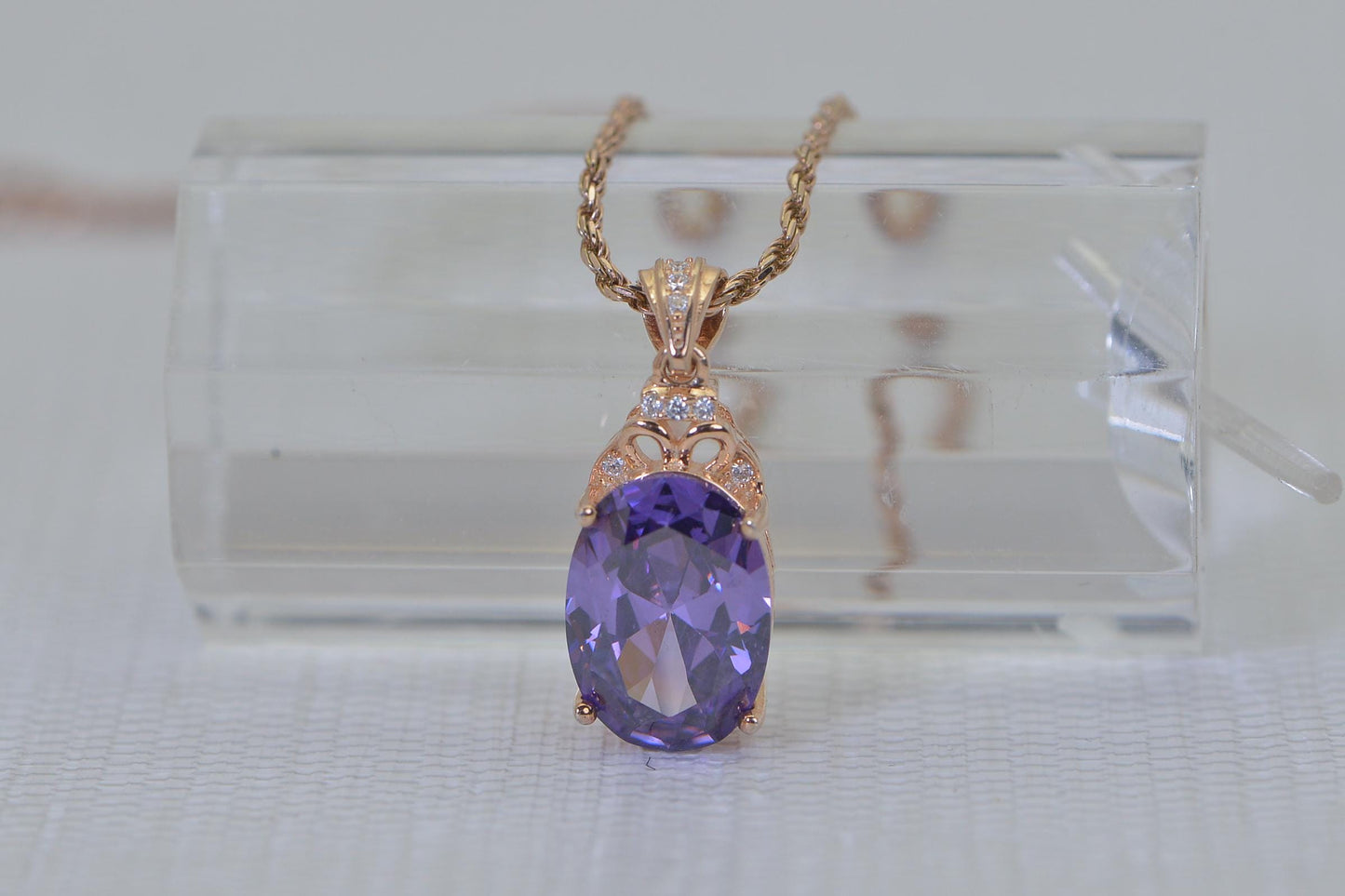 Rose Gold Amethyst Pendant: Oval Cut Swarovski Crystal, February Birthstone