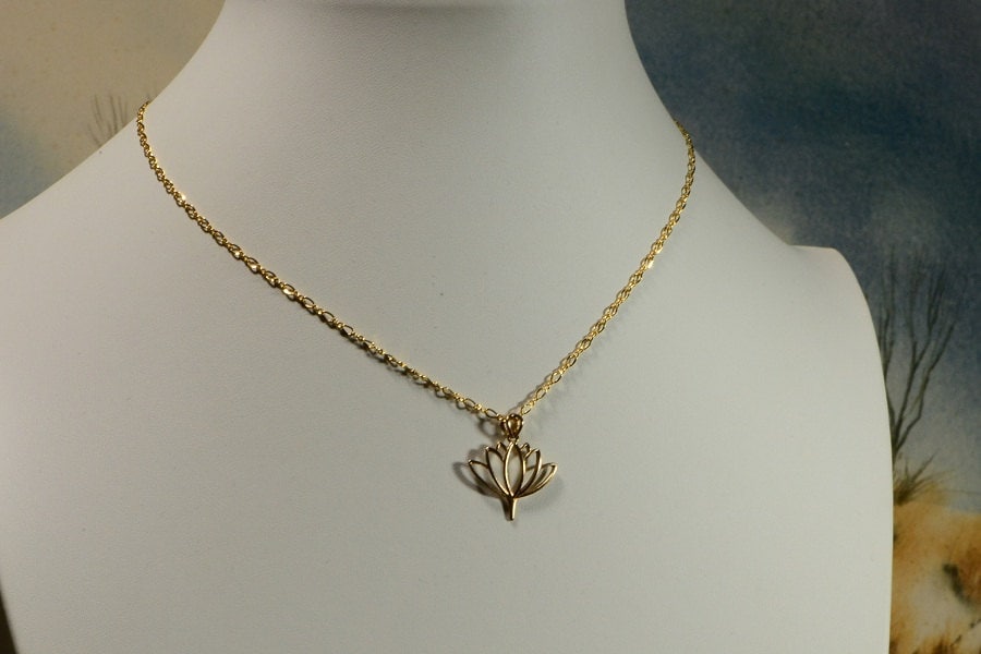 Lotos pendant 14K gold filled necklace Gold Jewelry
