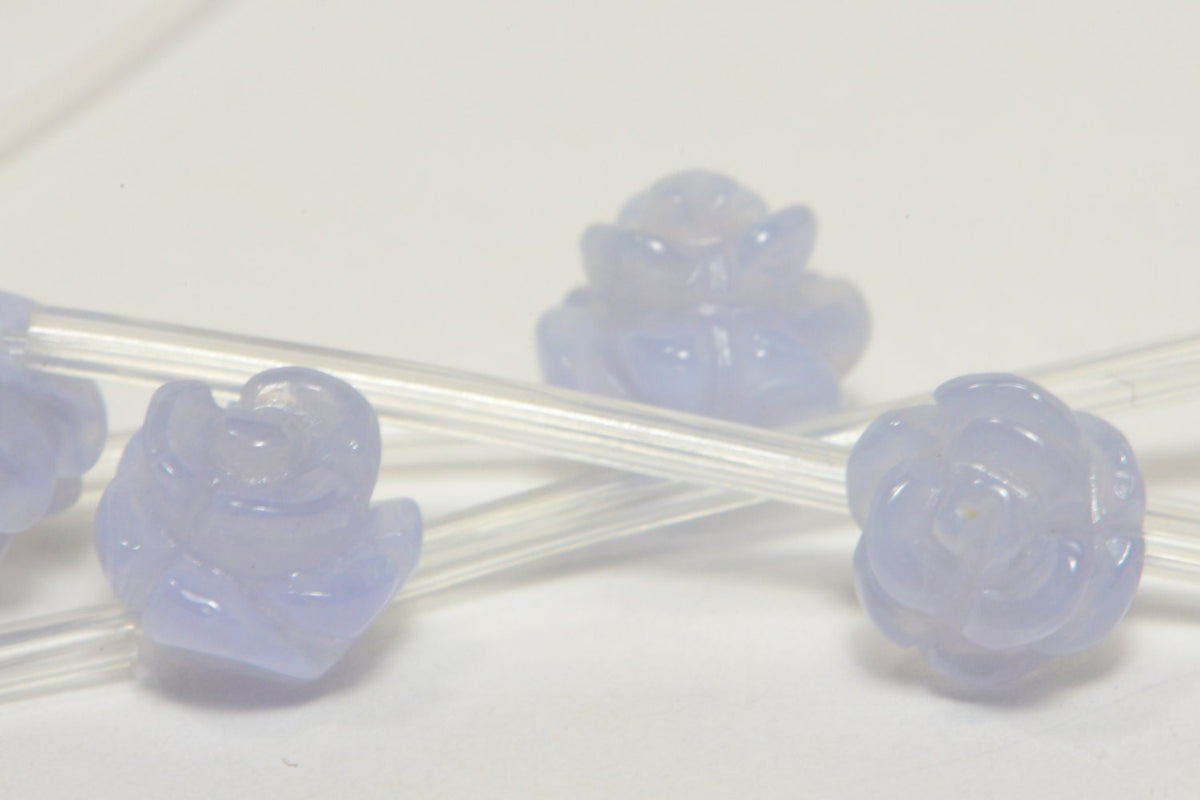 Blue Lace Agate Carved Rose Beads: Natural Gemstone, 8mm (2 Beads)