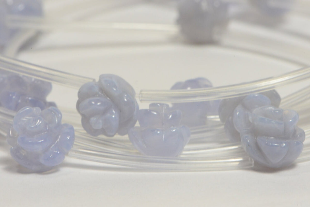 Blue Lace Agate Carved Rose Beads: Natural Gemstone, 8mm (2 Beads)