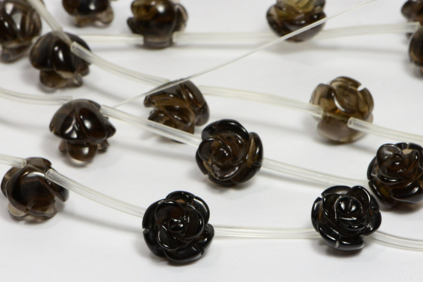 10mm Smoky Quartz Carved Rose  Natural Gemstone Bead Jewelry Making Supplies 2 Beads