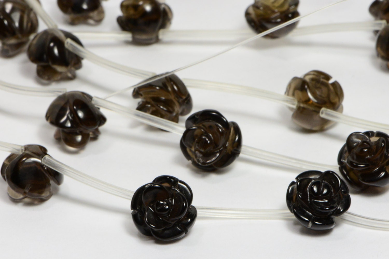 10mm Smoky Quartz Carved Rose  Natural Gemstone Bead Jewelry Making Supplies 2 Beads