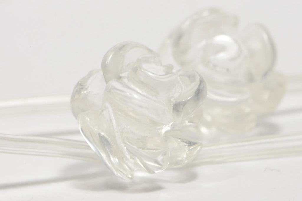 Clear Quartz 10mm 2 Beads Carved Rose  Natural Gemstone Bead Jewelry Making Supplies