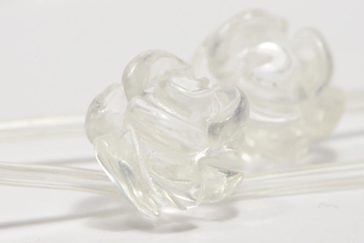 Clear Quartz 10mm 2 Beads Carved Rose  Natural Gemstone Bead Jewelry Making Supplies