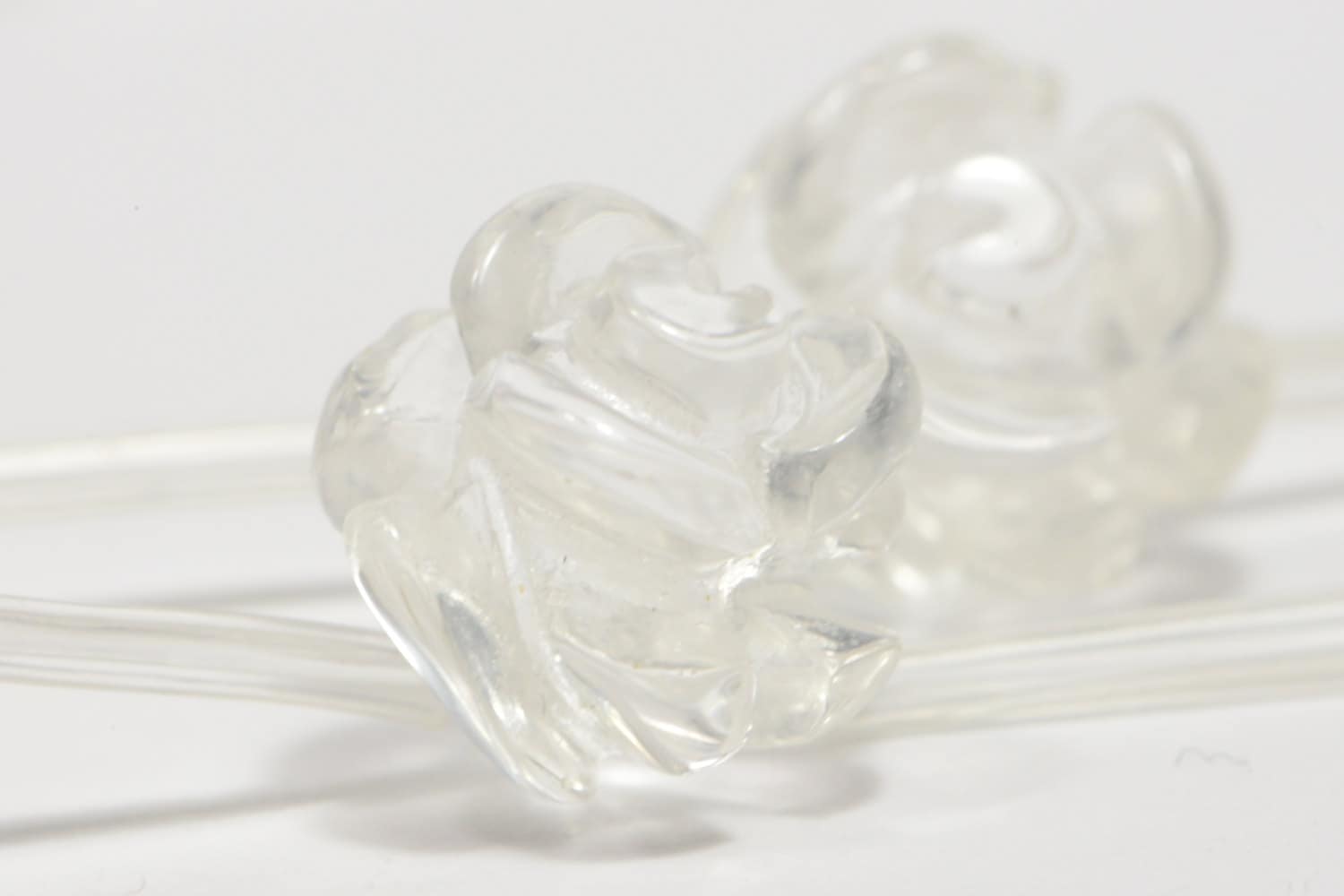 Clear Quartz 10mm 2 Beads Carved Rose  Natural Gemstone Bead Jewelry Making Supplies