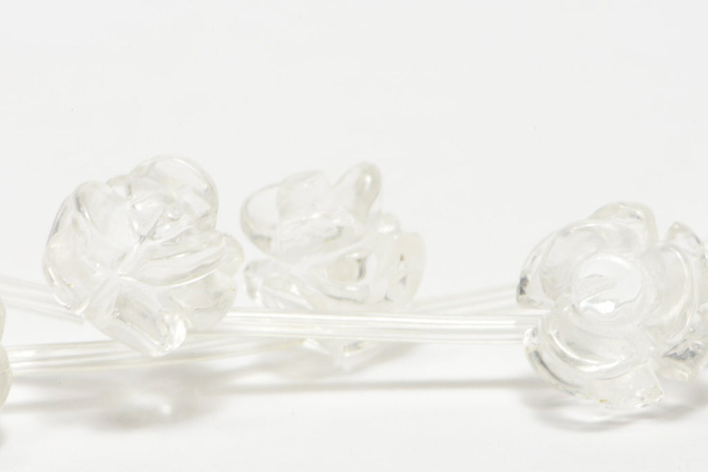 Clear Quartz 10mm 2 Beads Carved Rose  Natural Gemstone Bead Jewelry Making Supplies