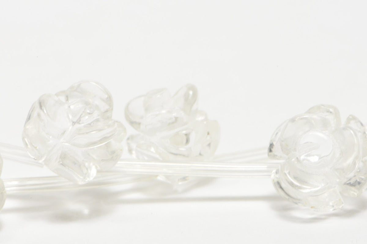 Clear Quartz 10mm 2 Beads Carved Rose  Natural Gemstone Bead Jewelry Making Supplies