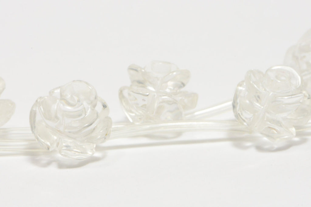 Clear Quartz 10mm 2 Beads Carved Rose  Natural Gemstone Bead Jewelry Making Supplies