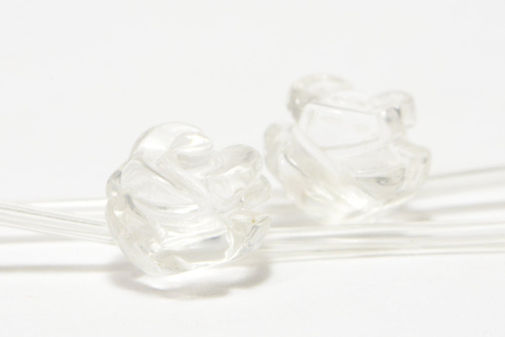 Clear Quartz 8mm 2 Beads Carved Rose  Natural Gemstone Bead Jewelry Making Supplies