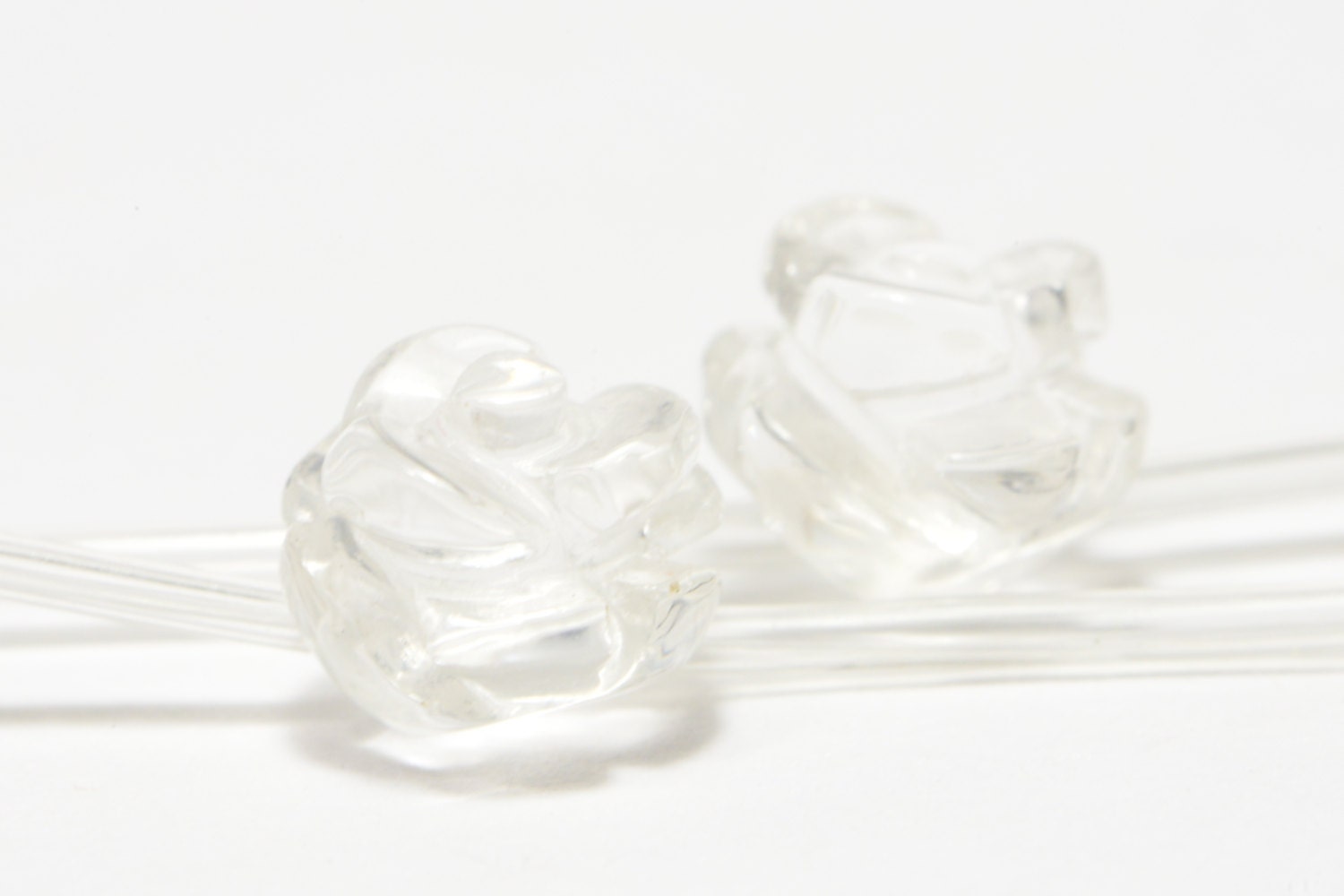 Clear Quartz 8mm 2 Beads Carved Rose  Natural Gemstone Bead Jewelry Making Supplies
