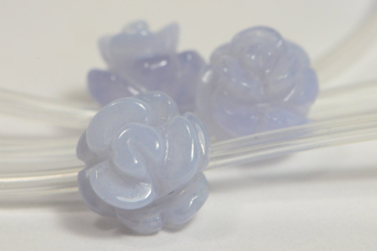 Blue Lace Agate Carved Rose Beads: Natural Gemstone, 8mm (2 Beads)