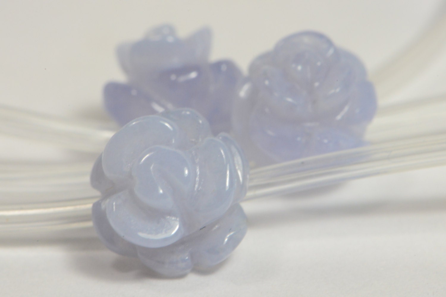 Blue Lace Agate Carved Rose Beads: Natural Gemstone, 8mm (2 Beads)