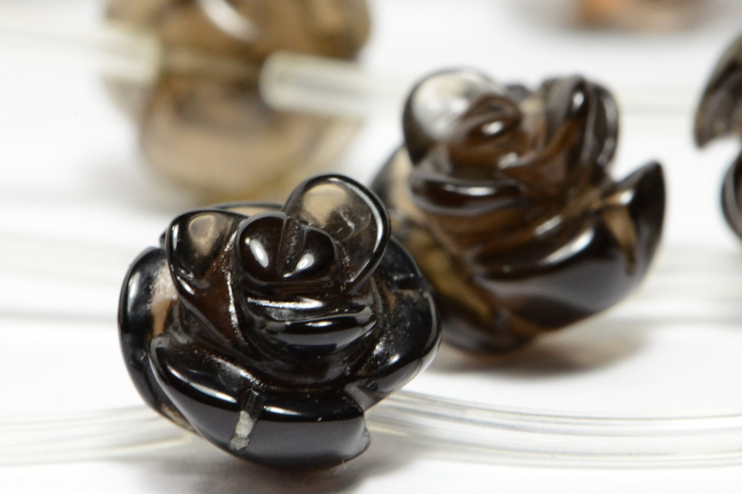 10mm Smoky Quartz Carved Rose  Natural Gemstone Bead Jewelry Making Supplies 2 Beads
