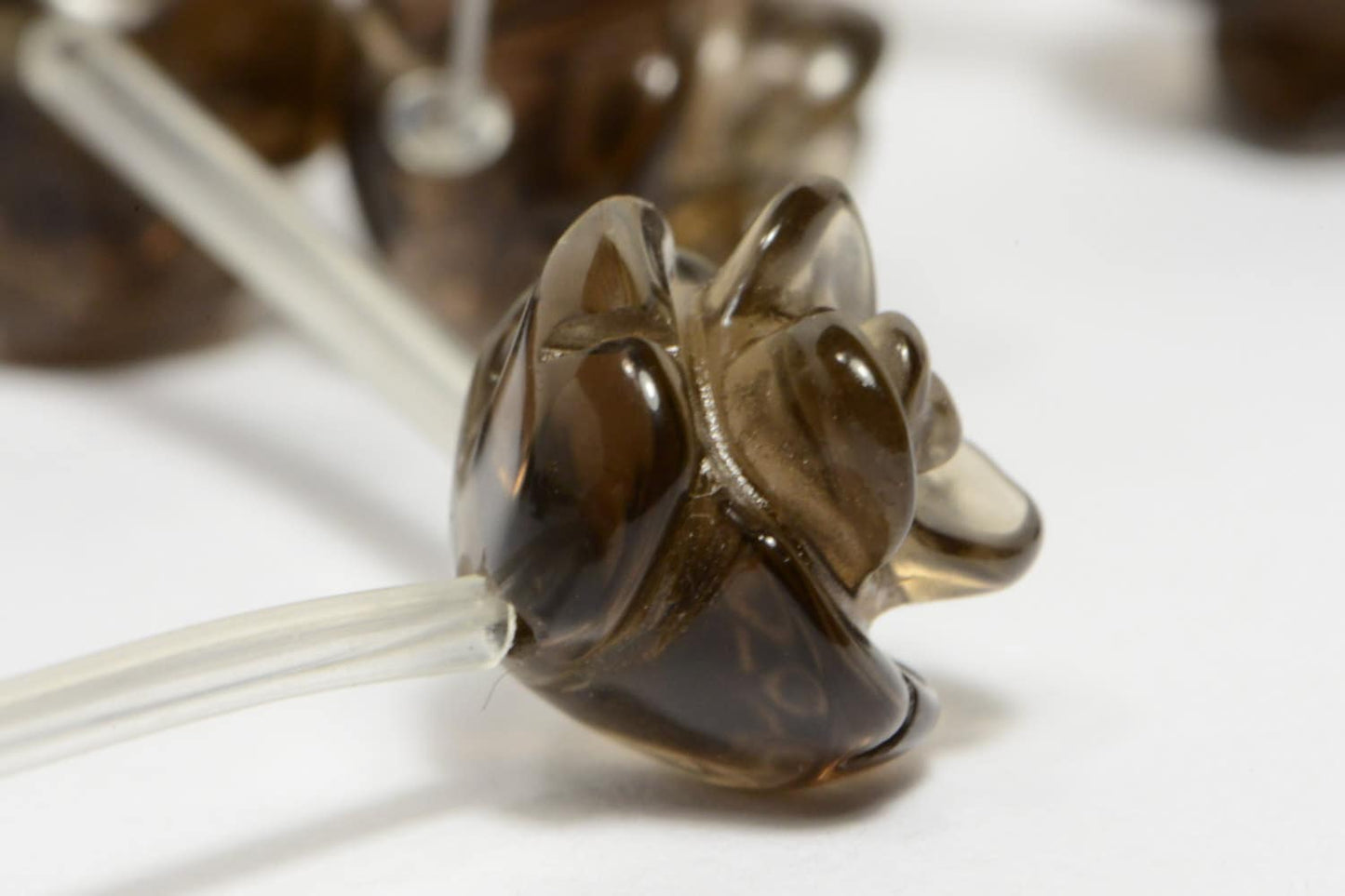 10mm Smoky Quartz Carved Rose  Natural Gemstone Bead Jewelry Making Supplies 2 Beads