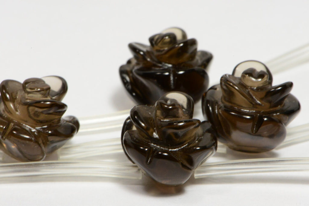 10mm Smoky Quartz Carved Rose  Natural Gemstone Bead Jewelry Making Supplies 2 Beads