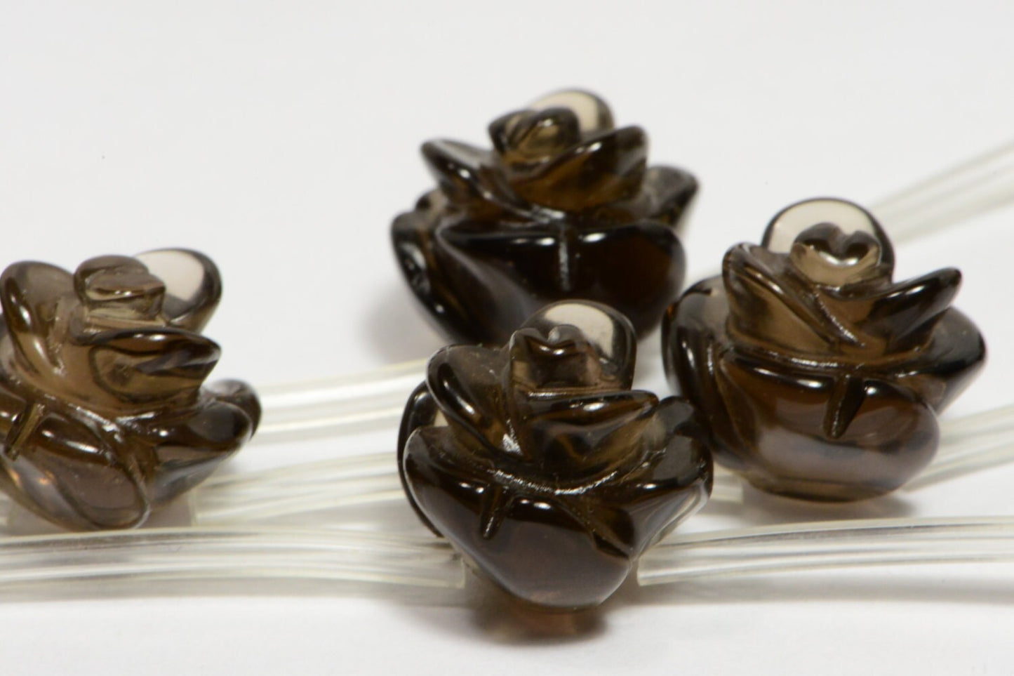 10mm Smoky Quartz Carved Rose  Natural Gemstone Bead Jewelry Making Supplies 2 Beads