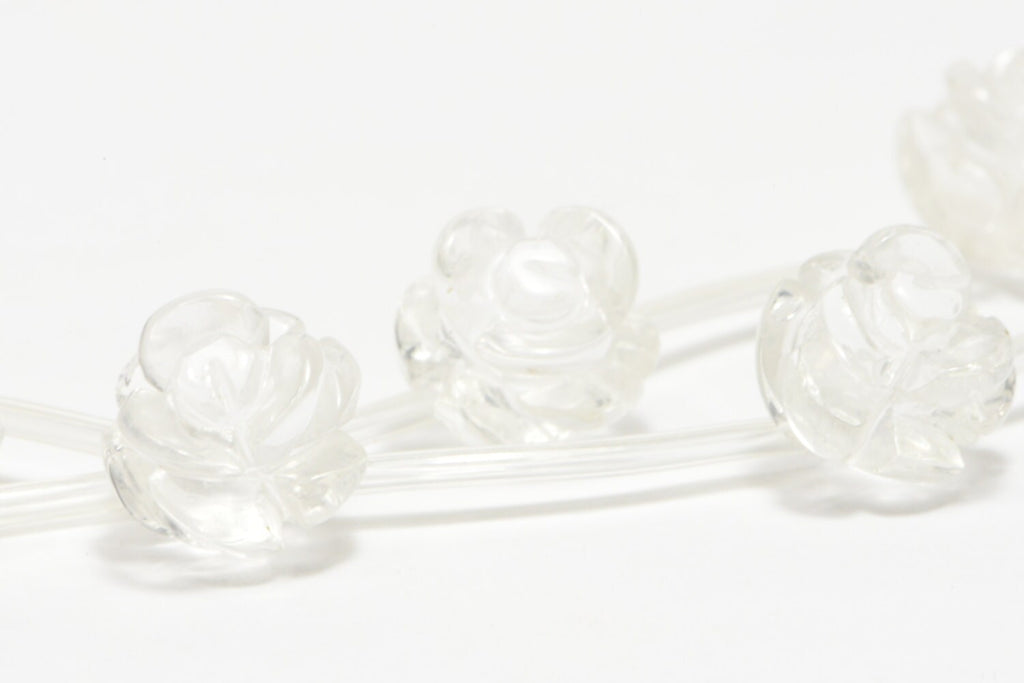 Clear Quartz 10mm 2 Beads Carved Rose  Natural Gemstone Bead Jewelry Making Supplies