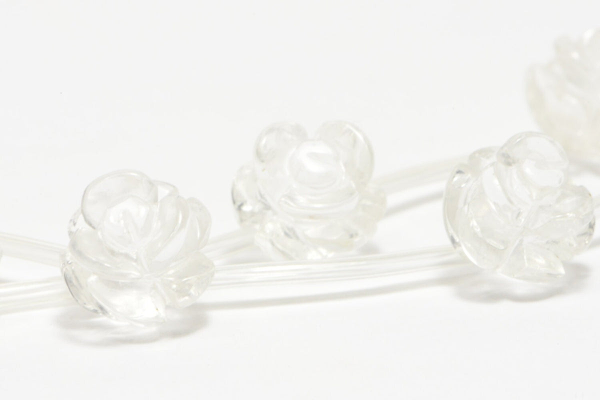 Clear Quartz 10mm 2 Beads Carved Rose  Natural Gemstone Bead Jewelry Making Supplies