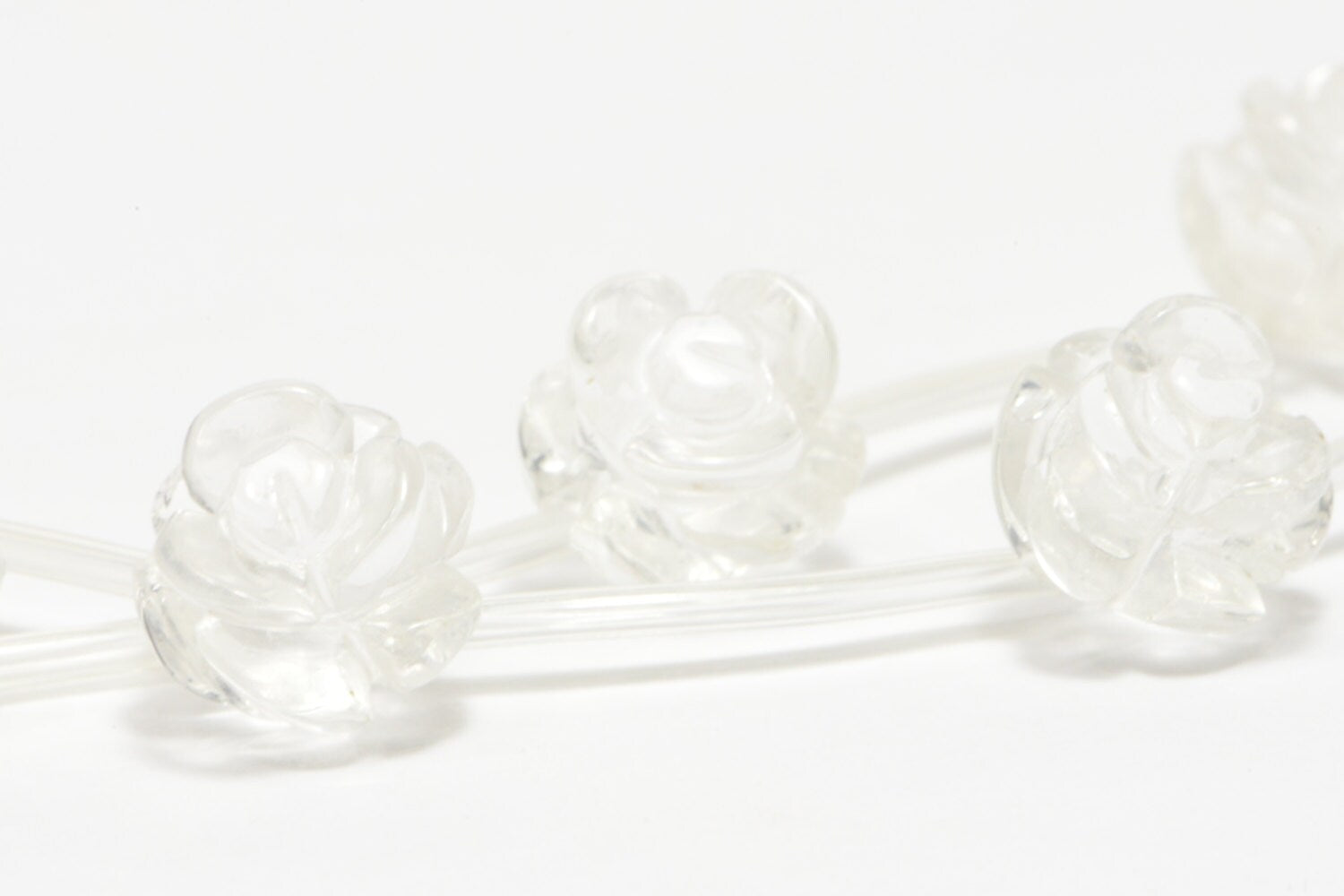 Clear Quartz 10mm 2 Beads Carved Rose  Natural Gemstone Bead Jewelry Making Supplies