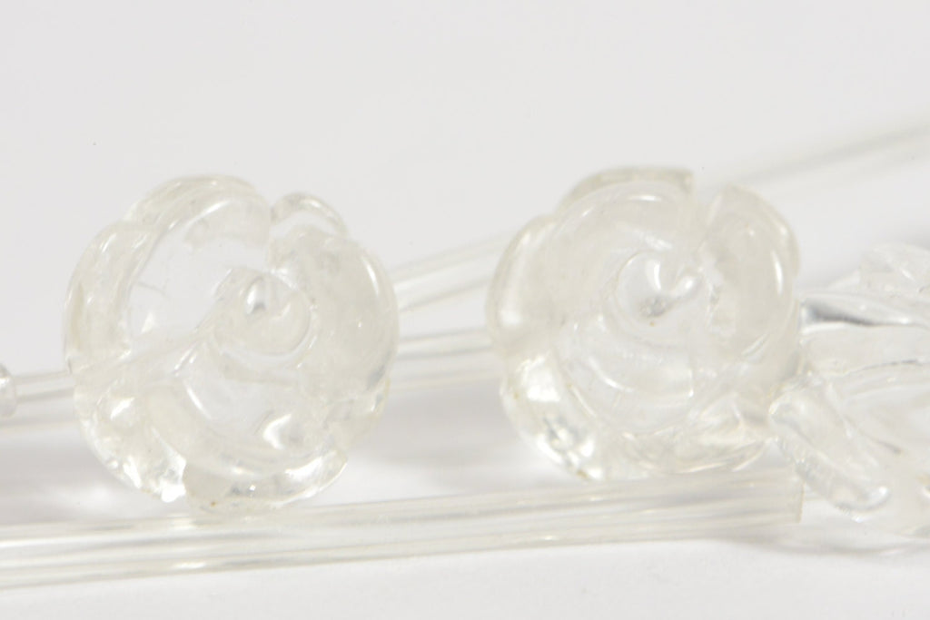 Clear Quartz 8mm 2 Beads Carved Rose  Natural Gemstone Bead Jewelry Making Supplies