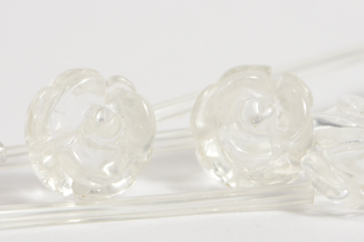 Clear Quartz 8mm 2 Beads Carved Rose  Natural Gemstone Bead Jewelry Making Supplies