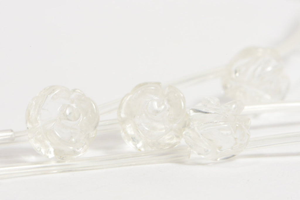 Clear Quartz 8mm 2 Beads Carved Rose  Natural Gemstone Bead Jewelry Making Supplies
