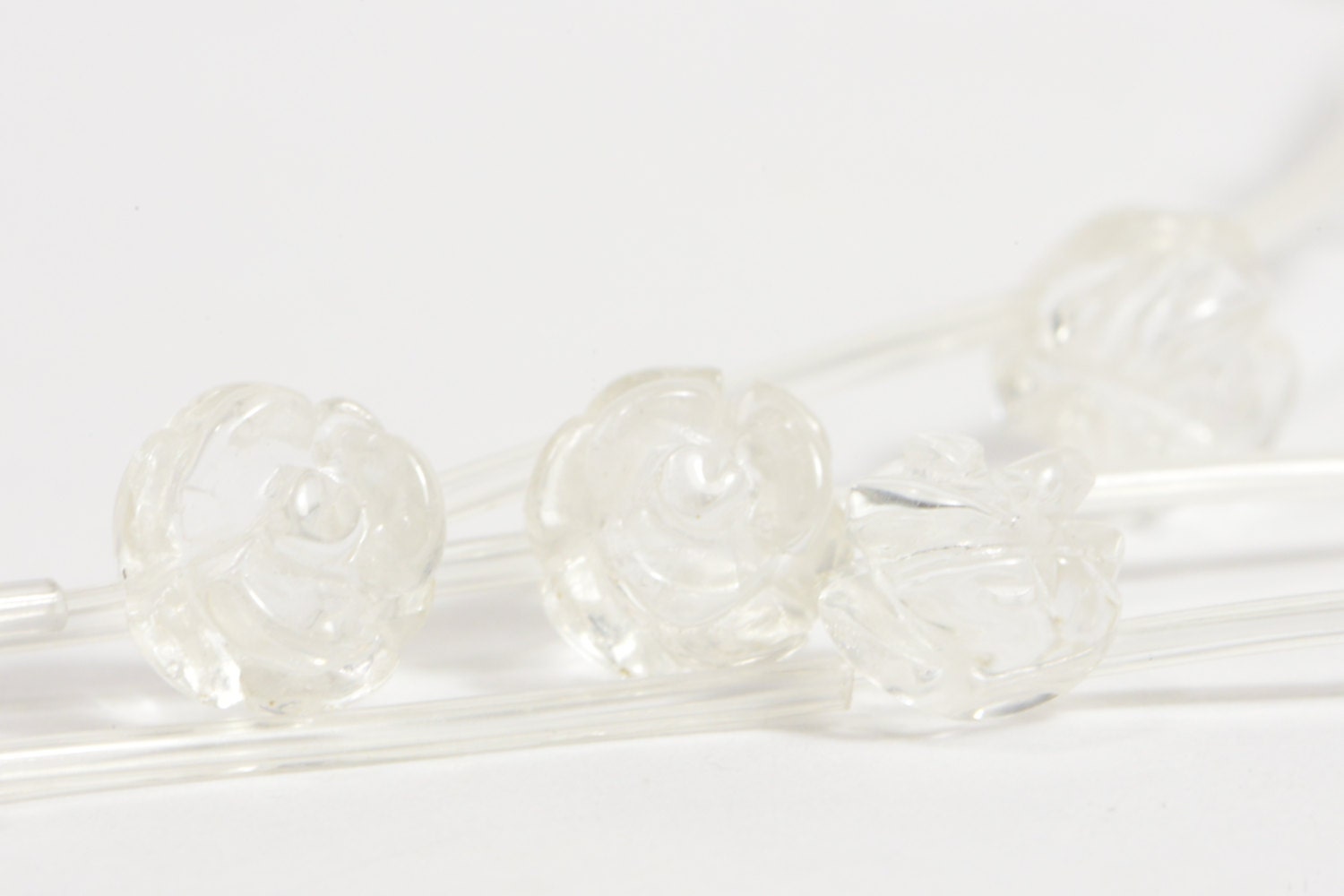 Clear Quartz 8mm 2 Beads Carved Rose  Natural Gemstone Bead Jewelry Making Supplies