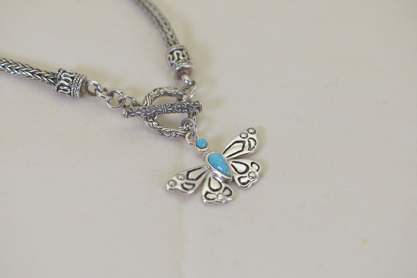 Viking Bracelet Weave Knit Lariat Charm Butterfly  Solid Sterling Silver Vintage 1980