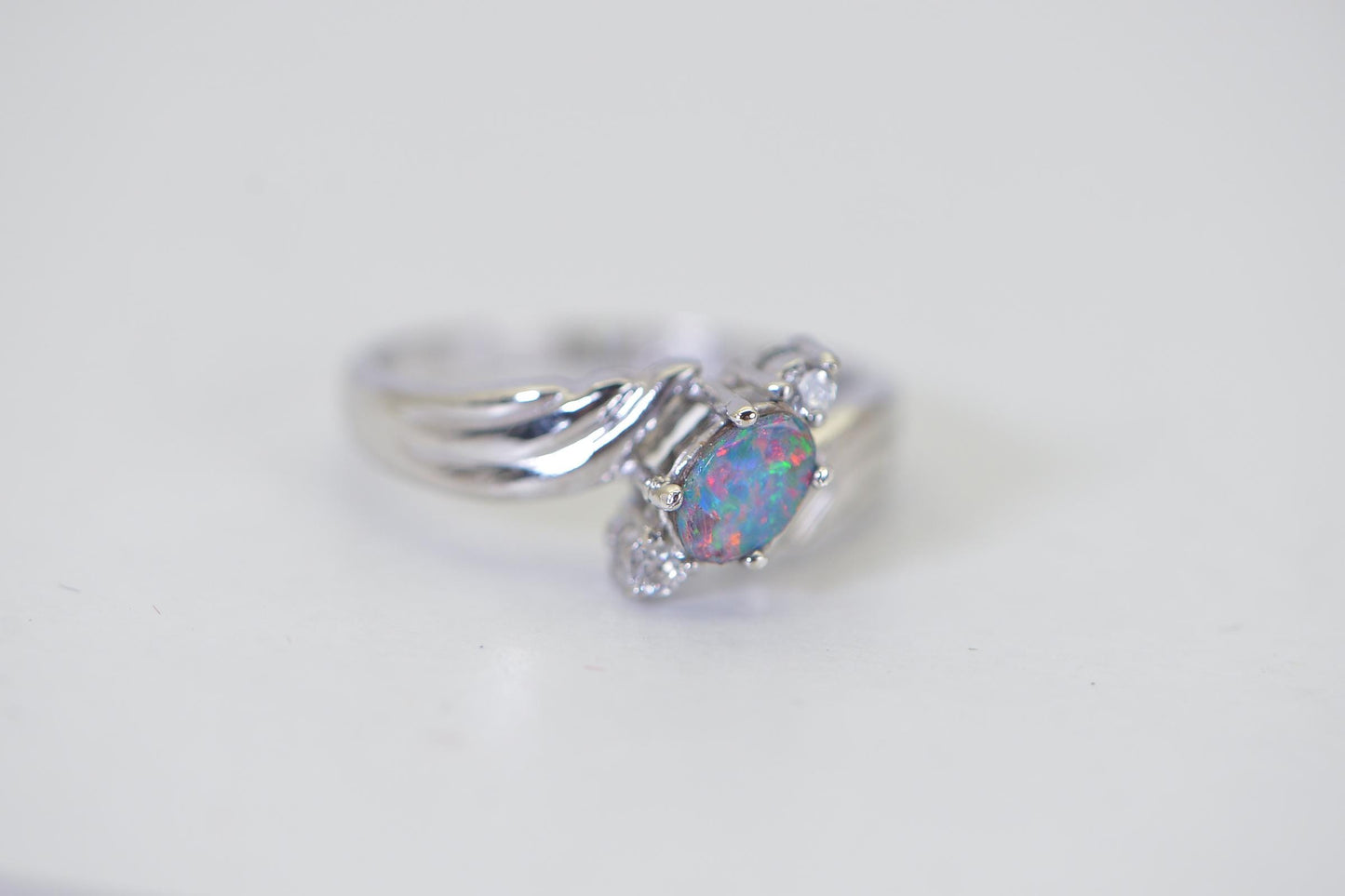 Natural Australian Doublet Opal Ring • Oval Boulder Opal • AAA Gemstone • Sterling Silver CZ Ring • Minimalist Opal Jewelry
