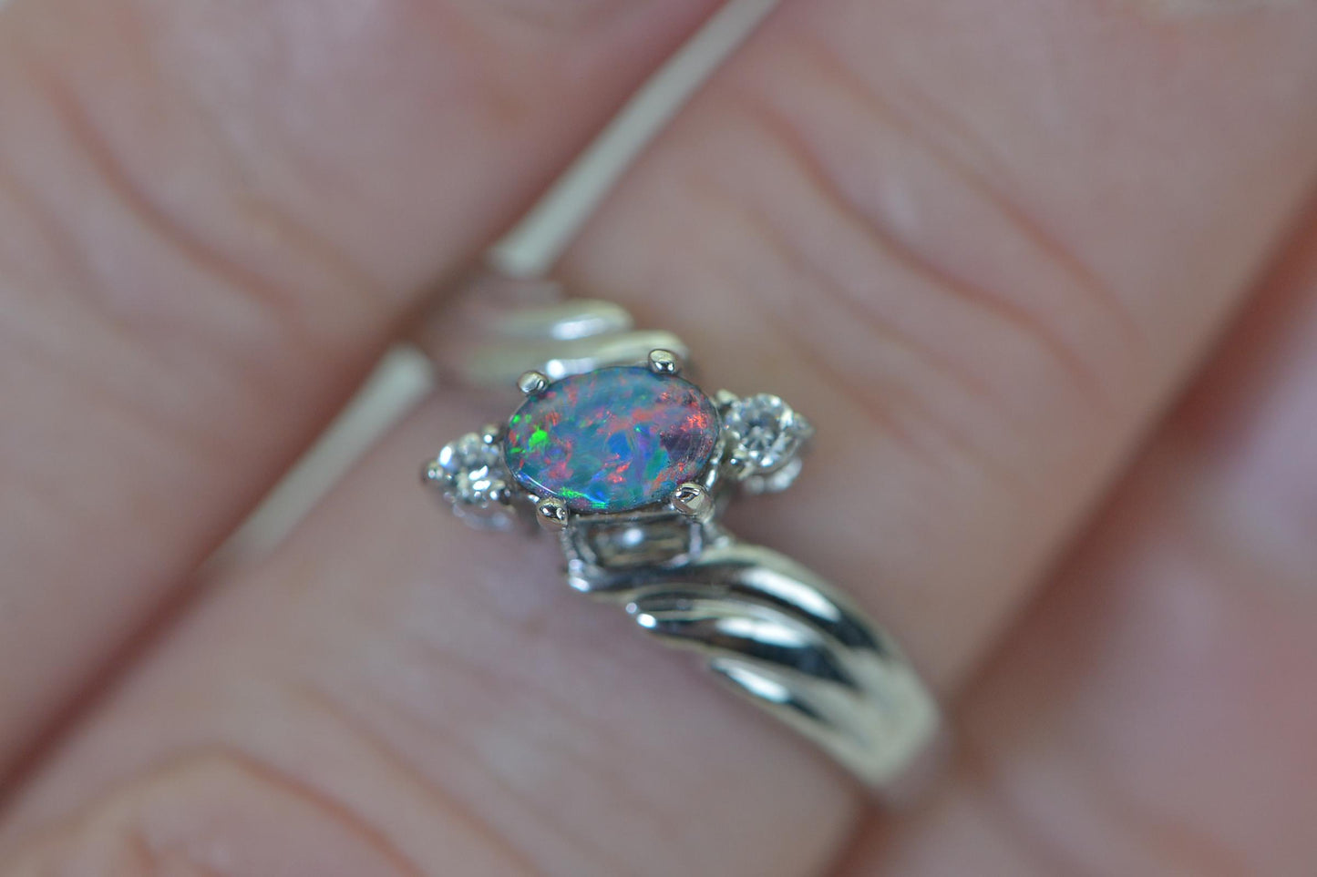 Natural Australian Doublet Opal Ring • Oval Boulder Opal • AAA Gemstone • Sterling Silver CZ Ring • Minimalist Opal Jewelry