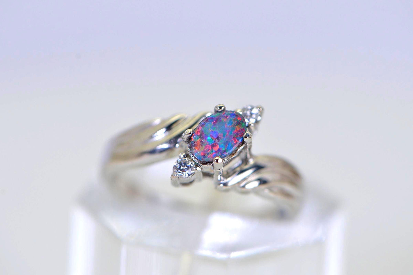 Natural Australian Doublet Opal Ring • Oval Boulder Opal • AAA Gemstone • Sterling Silver CZ Ring • Minimalist Opal Jewelry