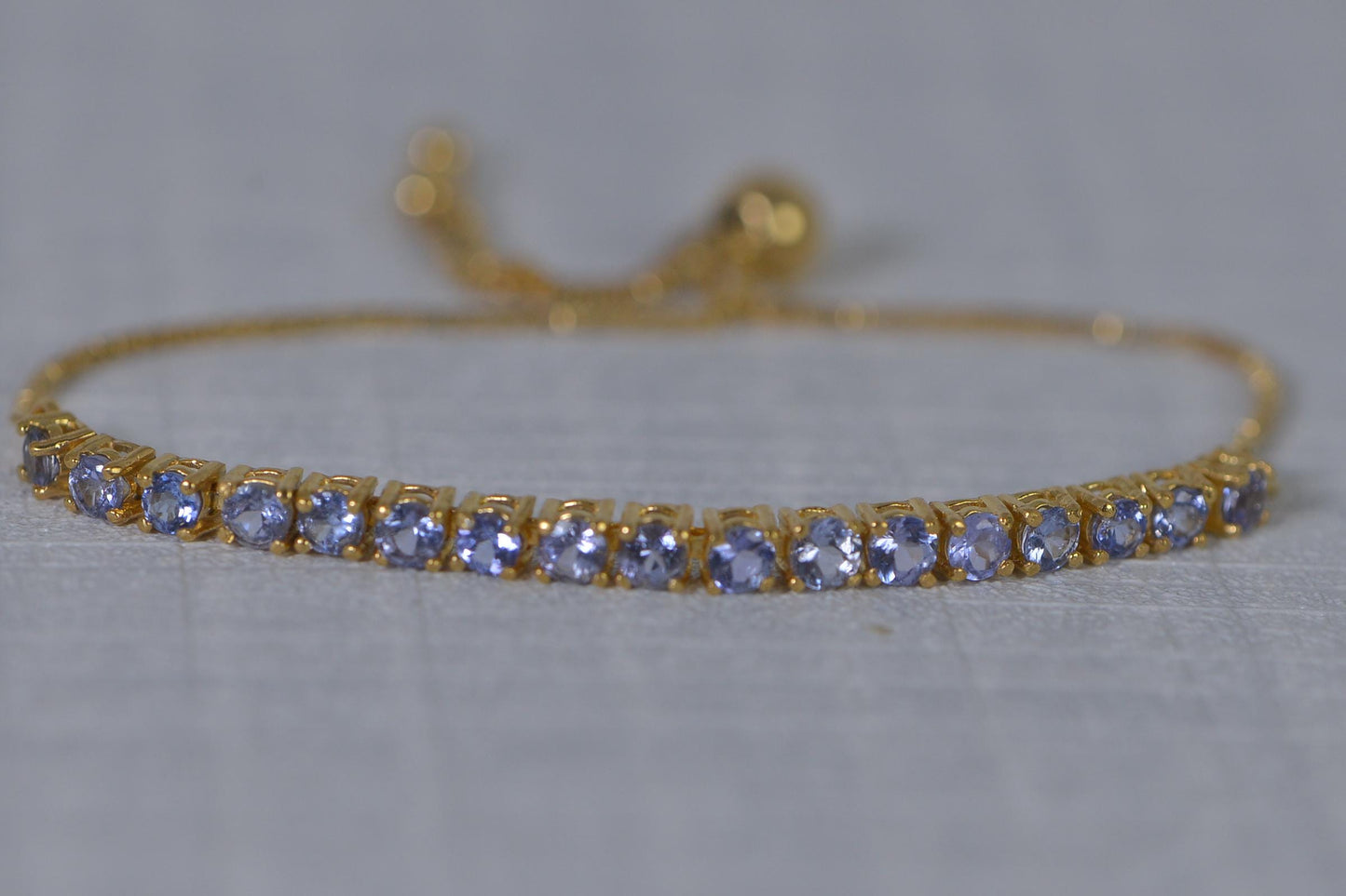 Natural Tanzanite Bolo Adjustable Bracelet in 24K Vermiel Sterling Silver