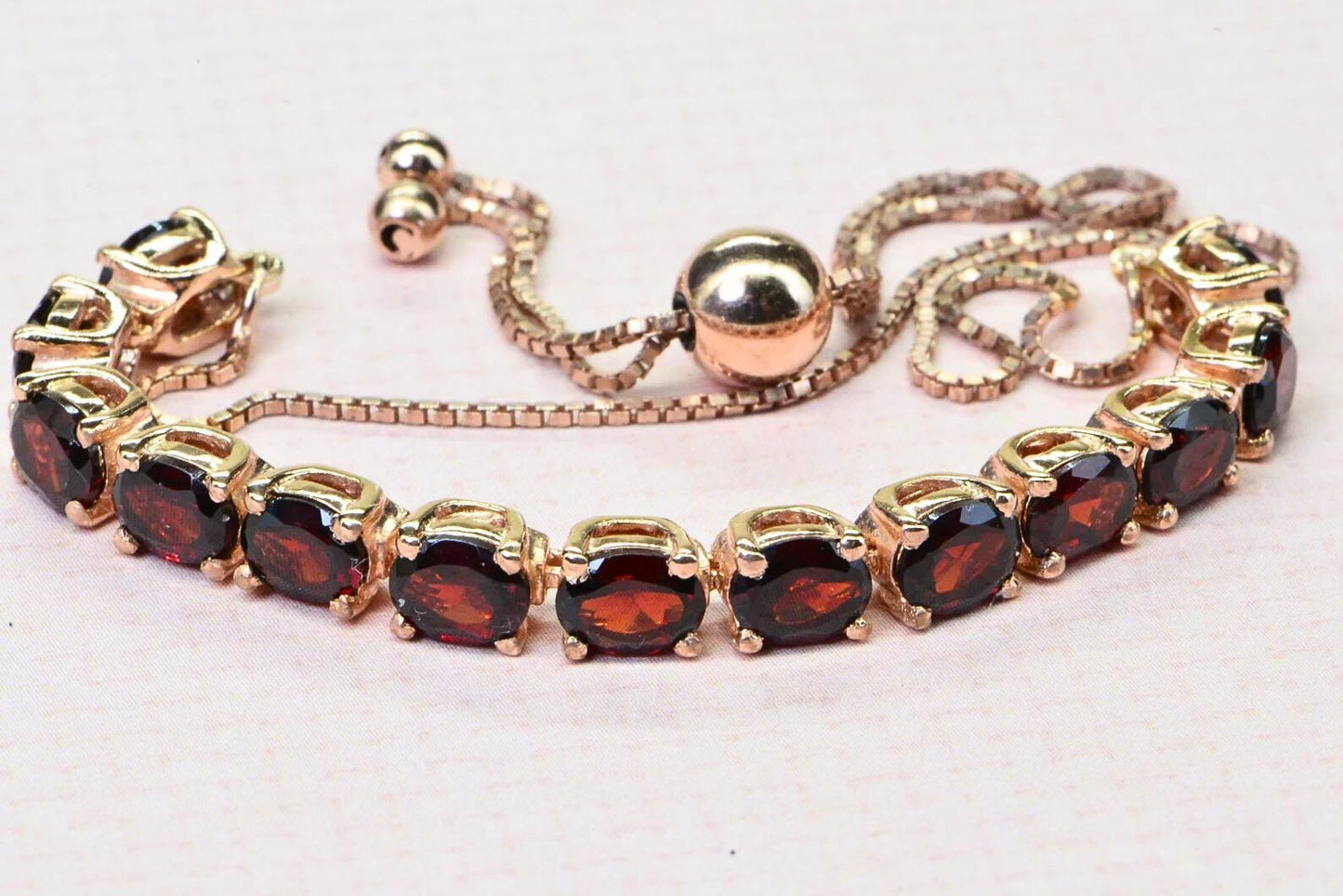 Rhodolite Garnet Bracelet • Rose Gold over Sterling Silver • Handmade Stackable Bracelet • Genuine Garnet Jewelry • Gift for Her