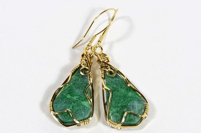 Handmade 14k Gold Filled Chrysocolla Earrings, Wire Wrapped Teardrop Jewelry