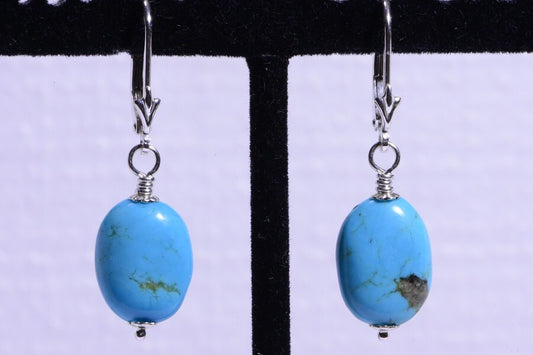 Turquoise Sterling Silver Earrings: Natural Gemstone Lever Backs