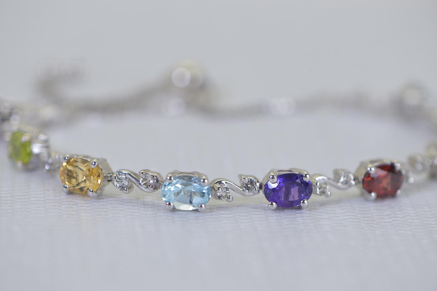Rainbow Gemstone Tennis Bracelet, Sterling Silver, Multi Color Stone, Bolo Adjustable Bracelet