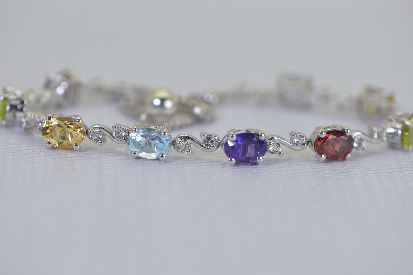 Rainbow Gemstone Tennis Bracelet, Sterling Silver, Multi Color Stone, Bolo Adjustable Bracelet