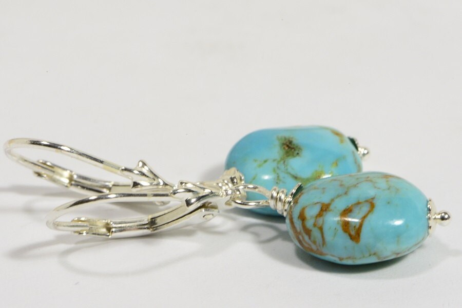 Natural Turquoise Sterling Silver Leverback Earrings