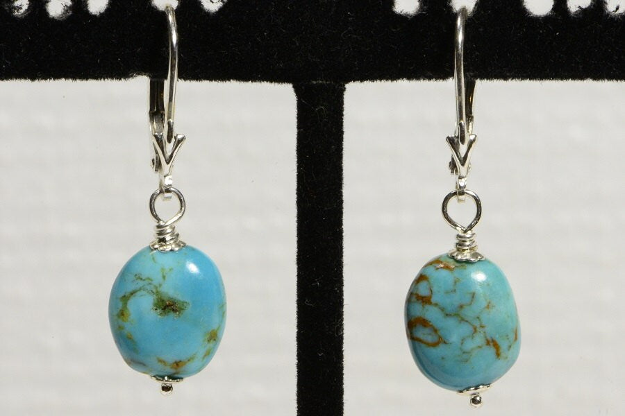 Natural Turquoise Sterling Silver Leverback Earrings