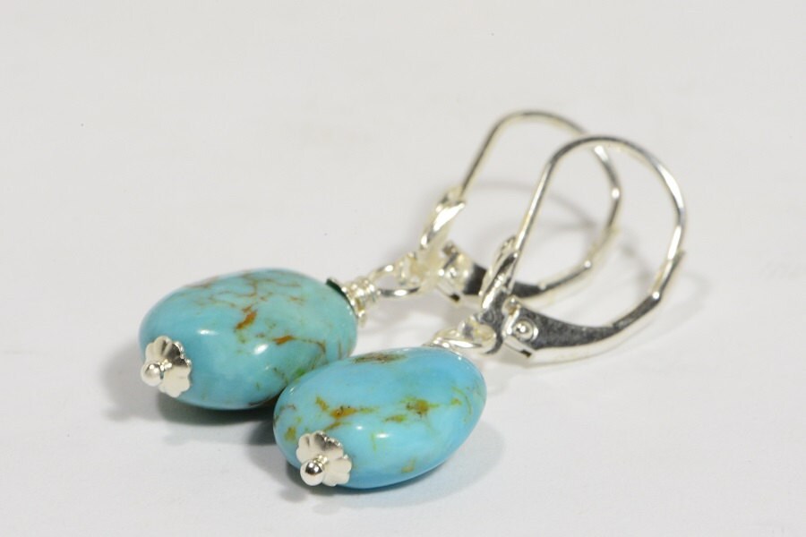 Natural Turquoise Sterling Silver Leverback Earrings