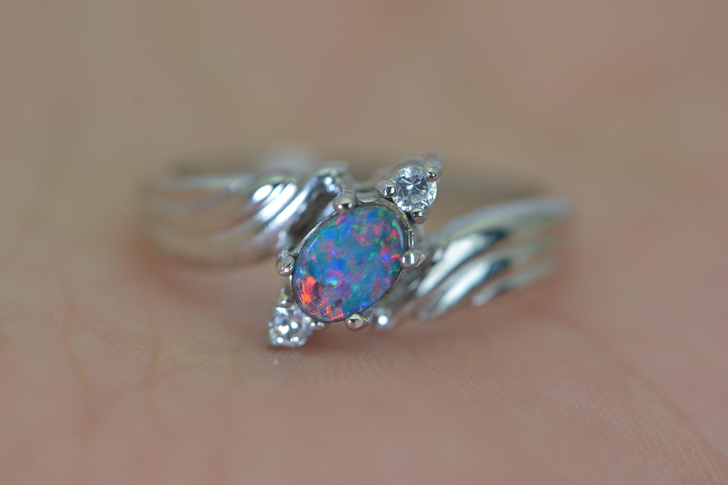 Natural Australian Doublet Opal Ring • Oval Boulder Opal • AAA Gemstone • Sterling Silver CZ Ring • Minimalist Opal Jewelry