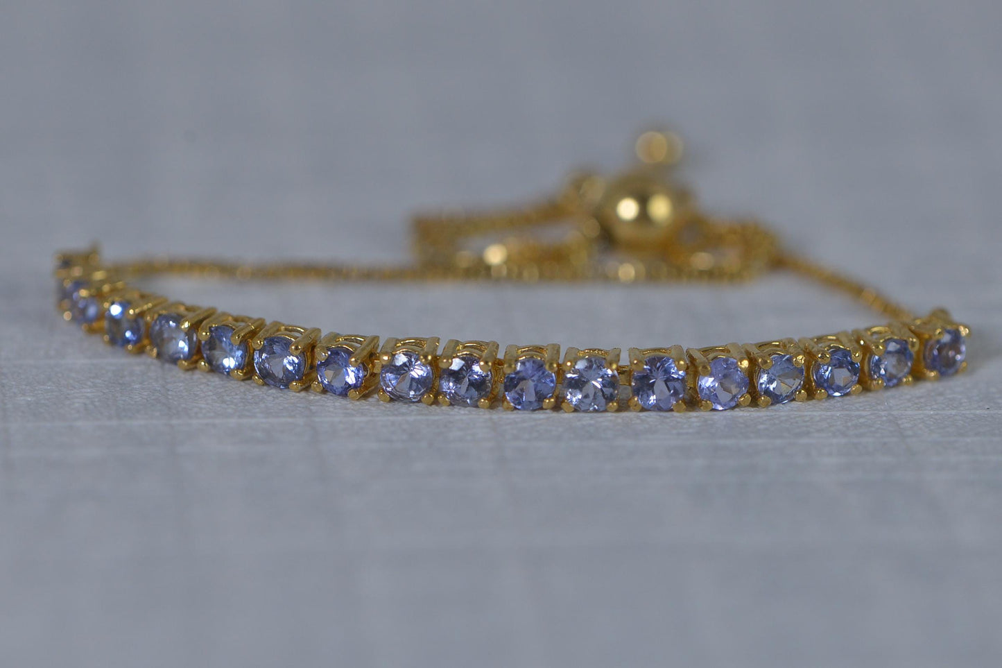 Natural Tanzanite Bolo Adjustable Bracelet in 24K Vermiel Sterling Silver