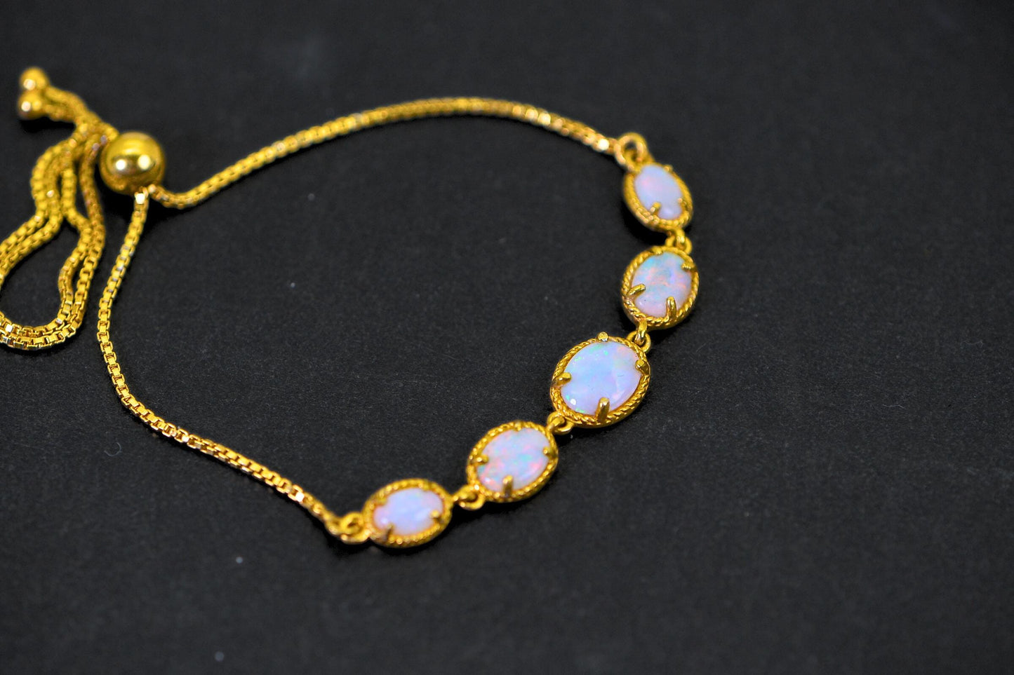 Australian Opal Bolo Bracelet: 24K Gold Vermeil Sterling Silver