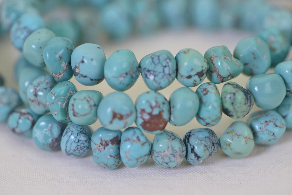 Kingman Turquoise Nugget Beads: Arizona Blue Green Gemstone, 16 Inch Strand