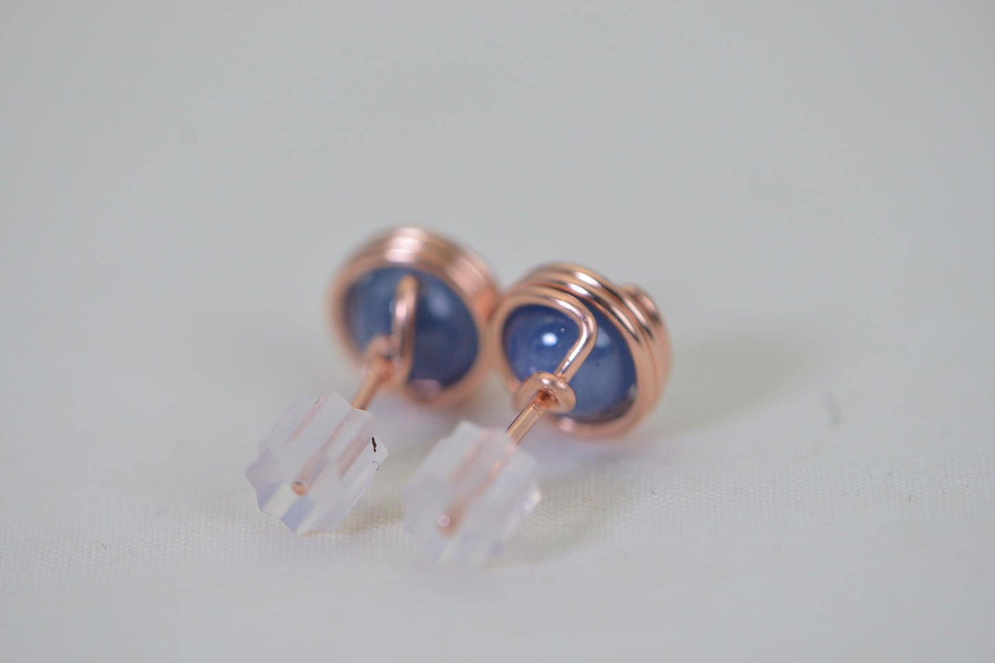 Blue Kyanite Stud Earrings: Handmade Copper Wire Wrapped Gemstone