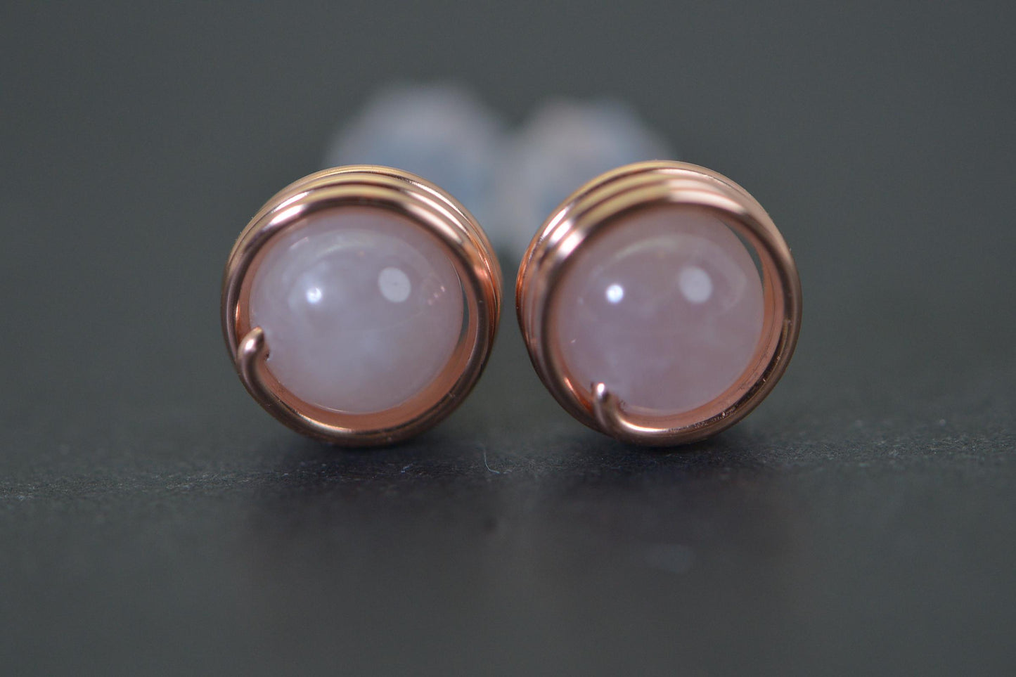 Natural Kunzite Light Purple- Pink  Handmade Copper Wire Wrapped Stud Earrings
